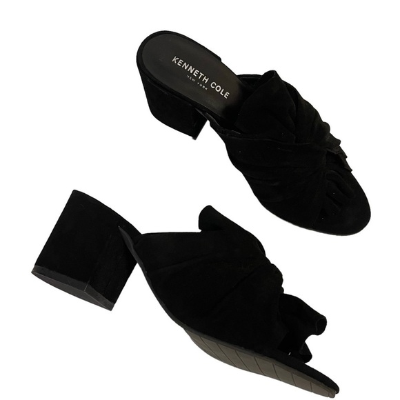 KENNETH COLE Vali Black Suede Bow Mule Heel Block Sandal Shoes - Picture 5 of 5